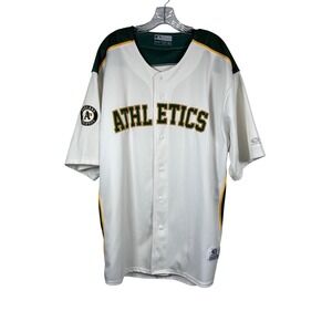 Oakland A's Athletics Sz 2XL Jersey White Green MLB Baseball True Fan Button Up